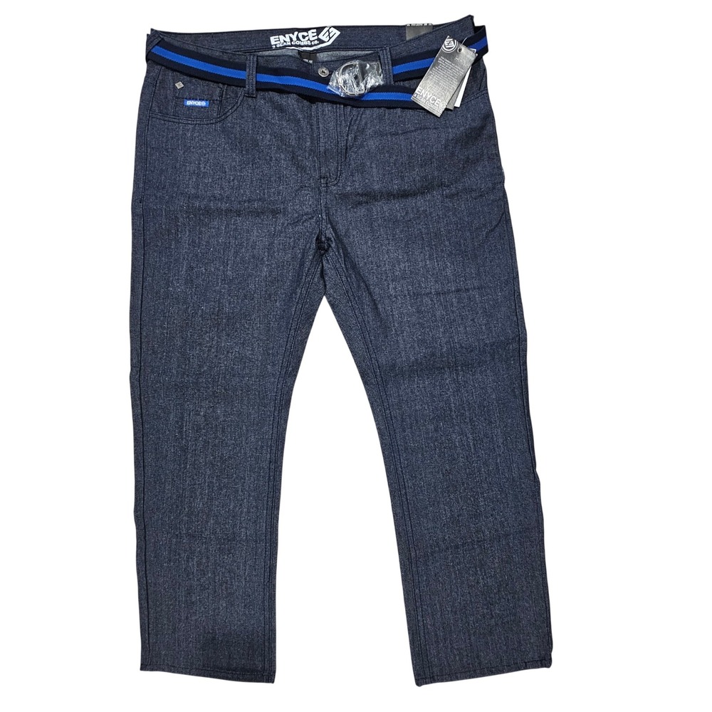 Enyce Relaxed Fit Men 46 Blue Denim Jeans Streetwear Striped Belt NEW